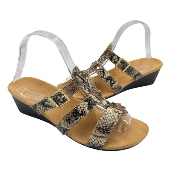 VIONIC Radia Orthotic Wedge Adjustable 3 Strap Snakeskin Embossed Sandals - Picture 1 of 11